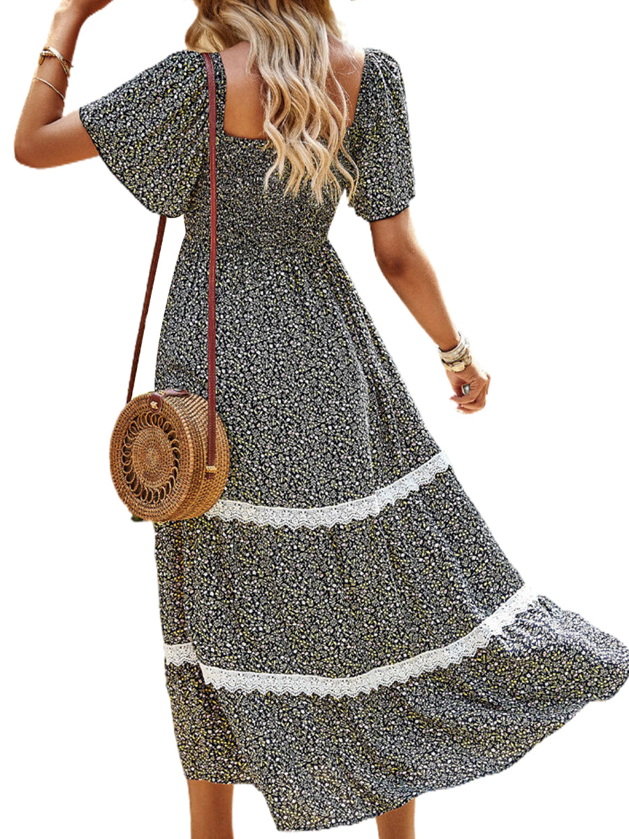 Temperament Polka Dot Loose Short Sleeved Midi Dress