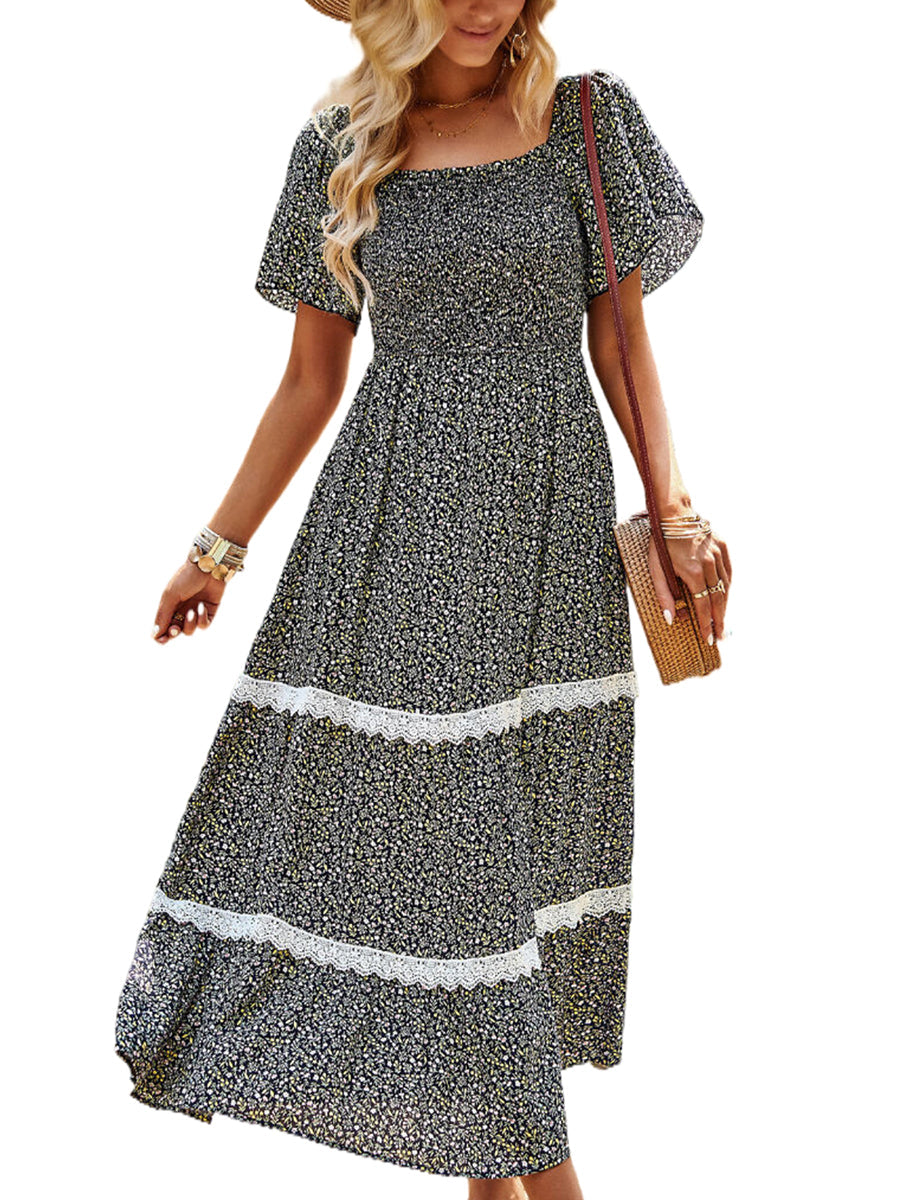 Temperament Polka Dot Loose Short Sleeved Midi Dress