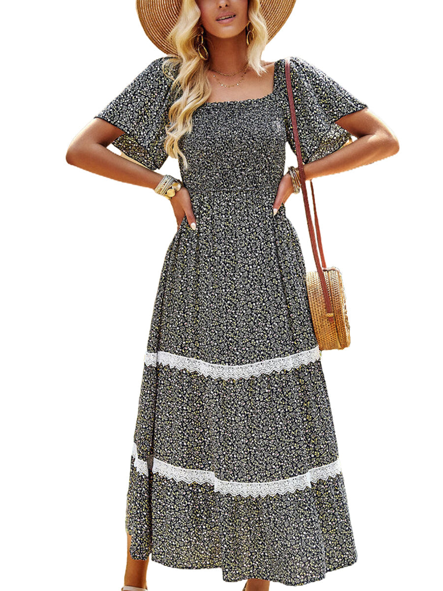 Temperament Polka Dot Loose Short Sleeved Midi Dress