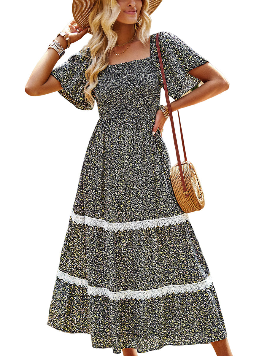 Temperament Polka Dot Loose Short Sleeved Midi Dress