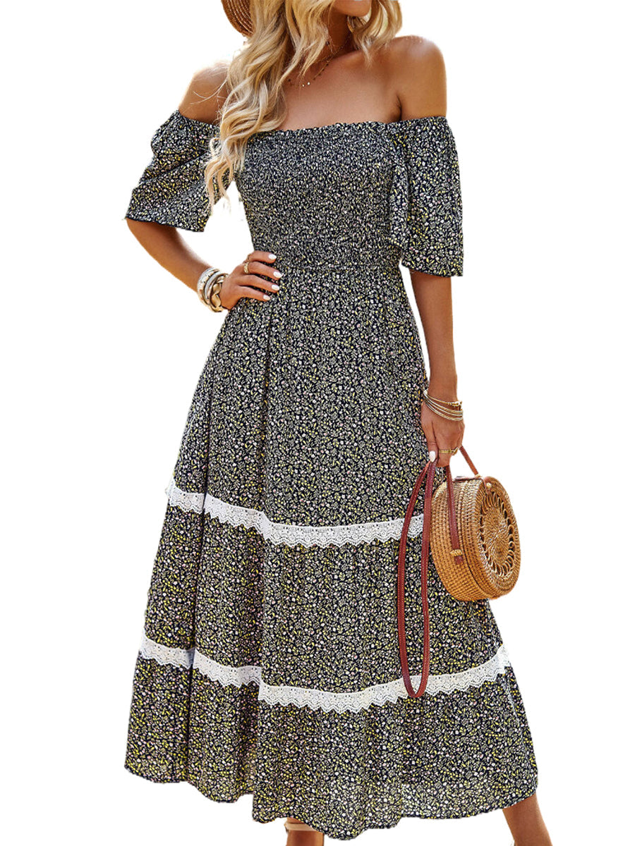 Temperament Polka Dot Loose Short Sleeved Midi Dress