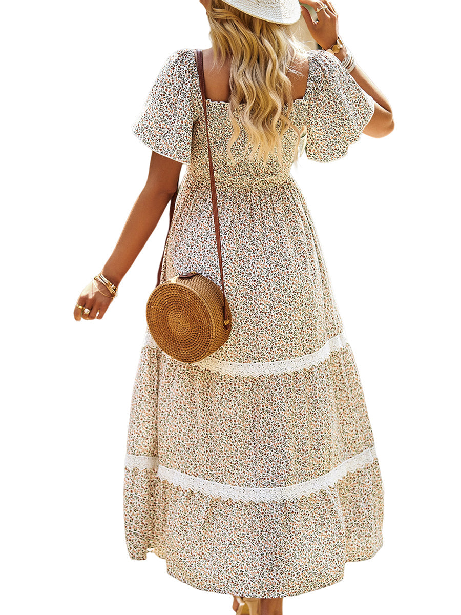 Temperament Polka Dot Loose Short Sleeved Midi Dress