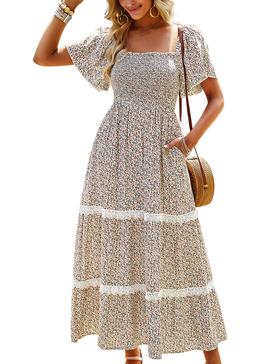 Temperament Polka Dot Loose Short Sleeved Midi Dress