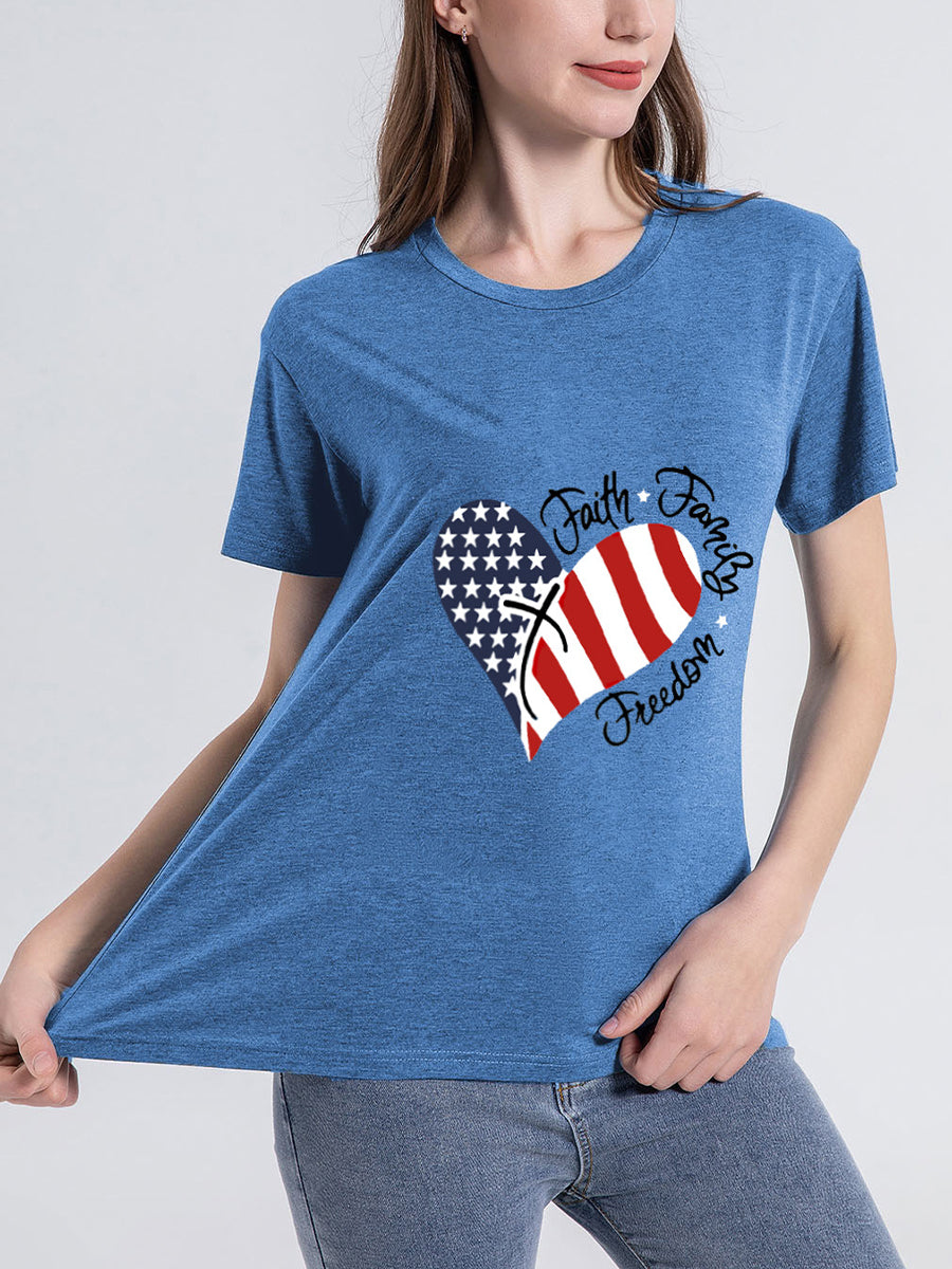 Heart Flag Print Letter Short Sleeve T-Shirt