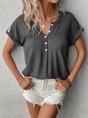 Solid Color With Button Accents Elegant And Tempting Style T Shirt