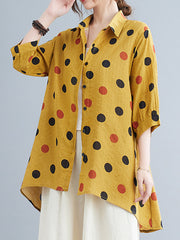 Loose Polka Dot Printed Retro Irregular Long Sleeve Blouse