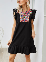 Embroidery Flutter Sleeve Mini Dress