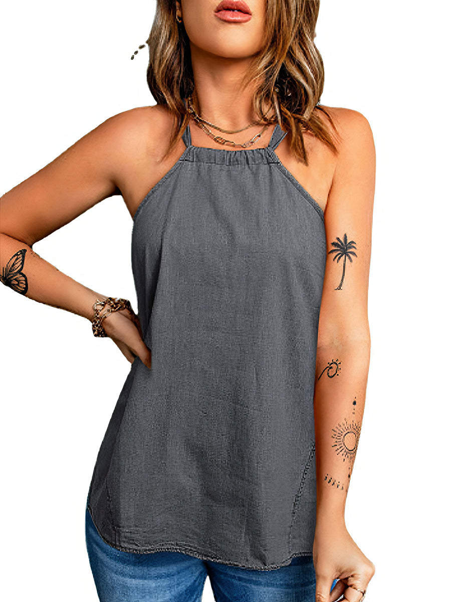 Tops Casual Solid Color Halter Neck Loose Tank Top