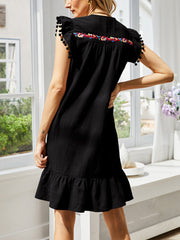 Embroidery Flutter Sleeve Mini Dress