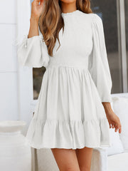 Smocked Tied Balloon Sleeve Mini Dress