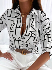 Striped Basic Shirt Collar Standard Summer Blouse