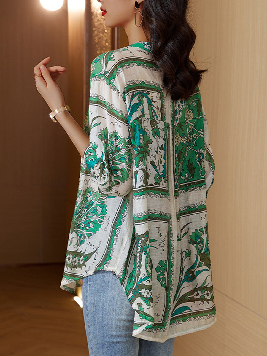 Print Temperament V Neck Short Sleeved Blouse