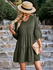 V-Neck Solid Color Loose Fashion Mini Dress