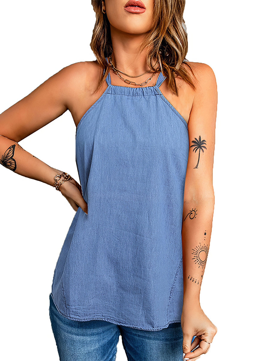 Tops Casual Solid Color Halter Neck Loose Tank Top