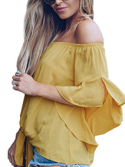 Off-Shoulder Tie Hem Blouse