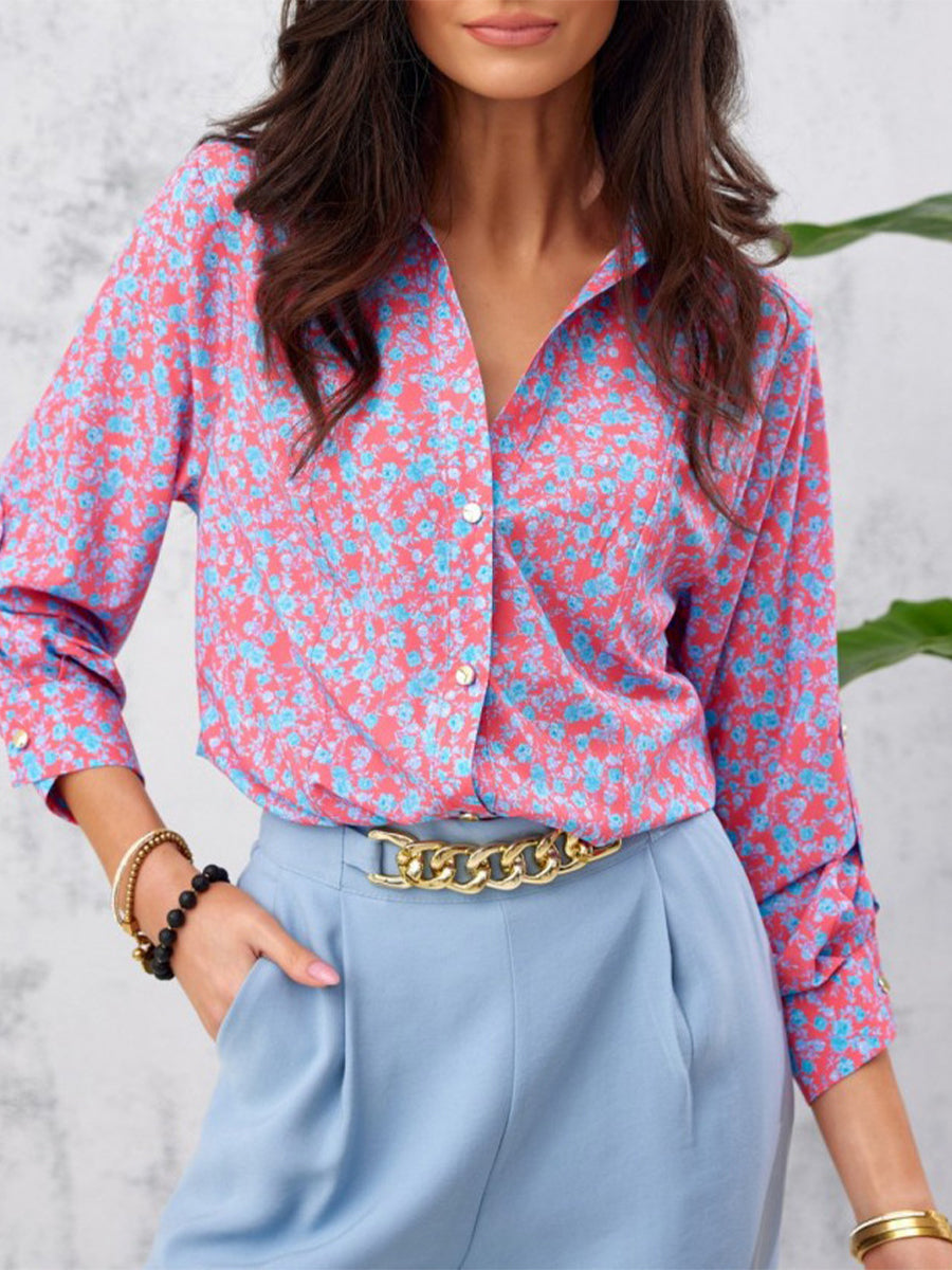 Loose And Elegant Printed Breasted Blouse