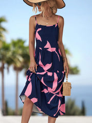 Printed Spaghetti Strap Tiered Midi Dress