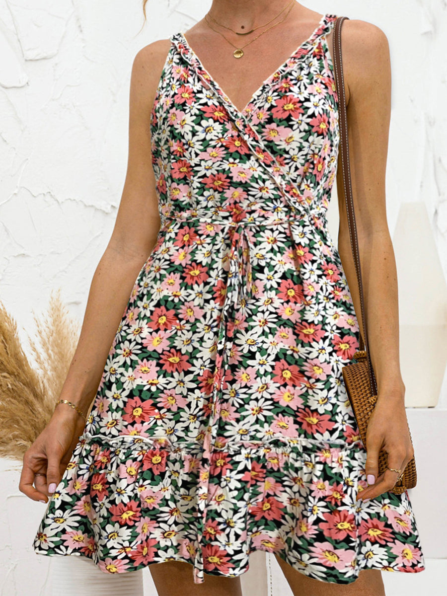 Floral Frill Trim Sleeveless Mini Dress