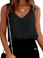 Silk Satin V Neck Casual Sleeveless Camisole Tank Top