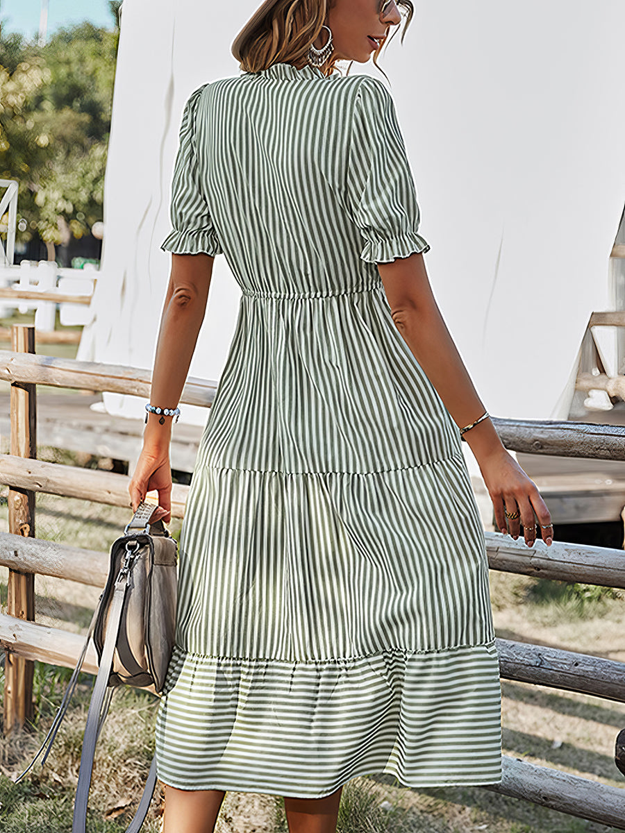 Fashion Striped Temperament Midi Dress