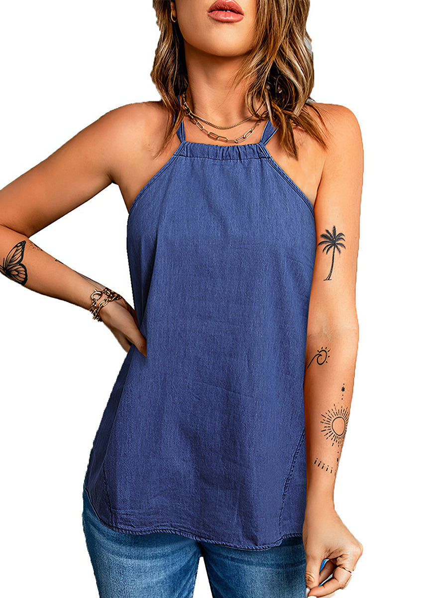 Tops Casual Solid Color Halter Neck Loose Tank Top