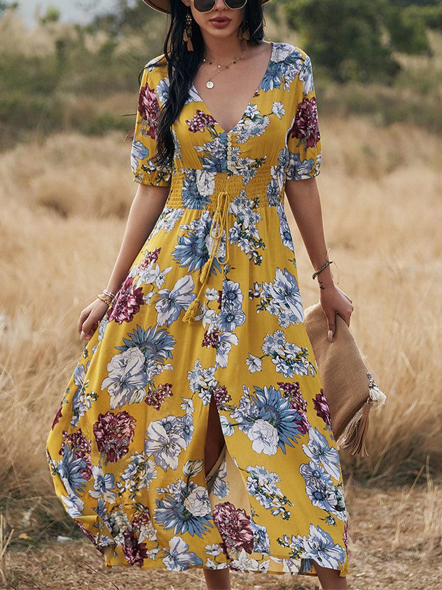 Sexy Printed Waist Slimming Midi Dress