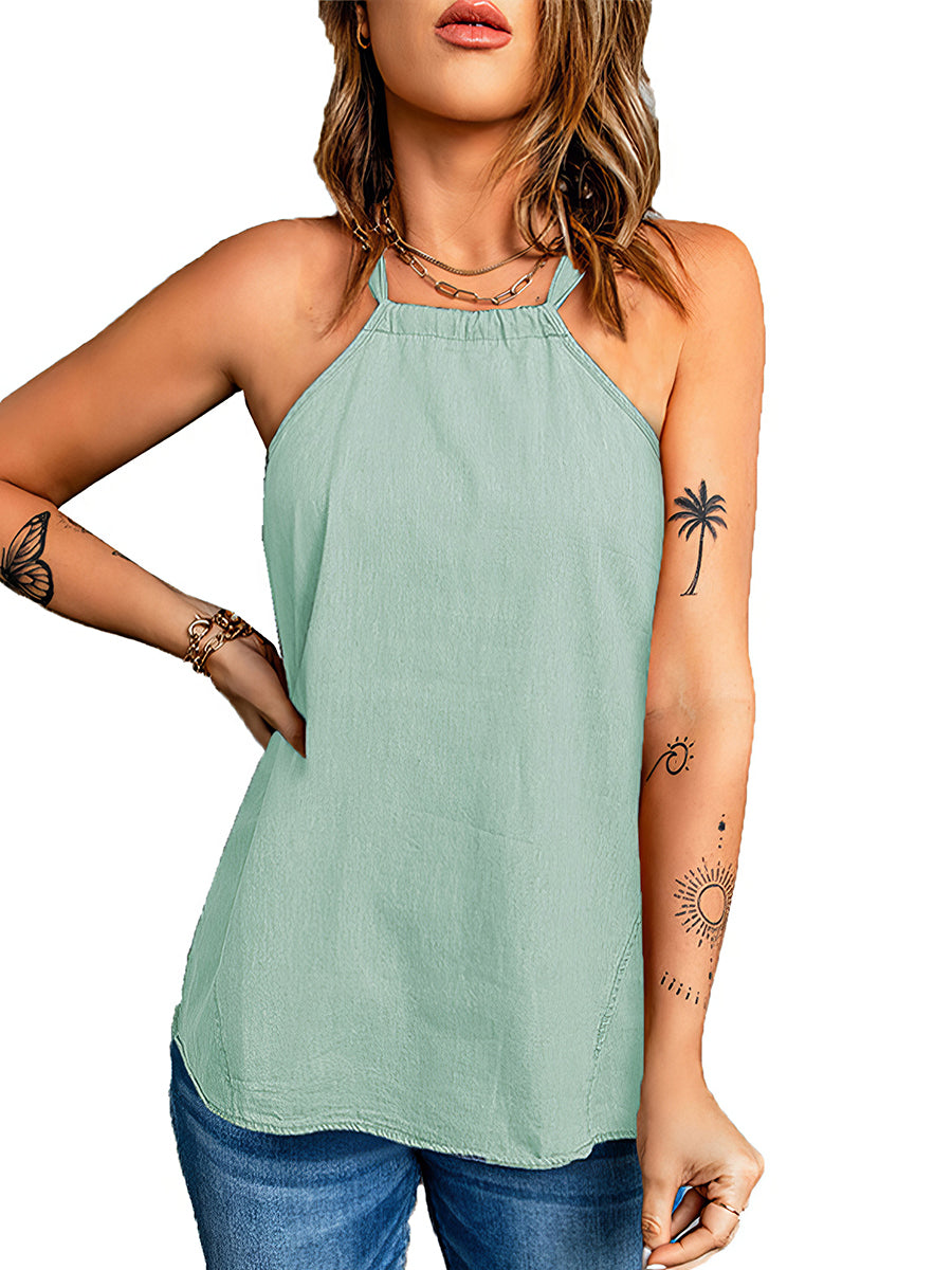 Tops Casual Solid Color Halter Neck Loose Tank Top