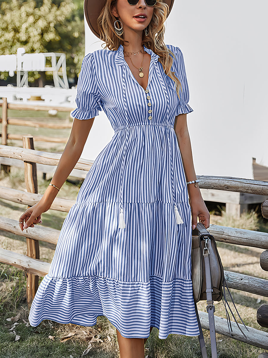 Fashion Striped Temperament Midi Dress