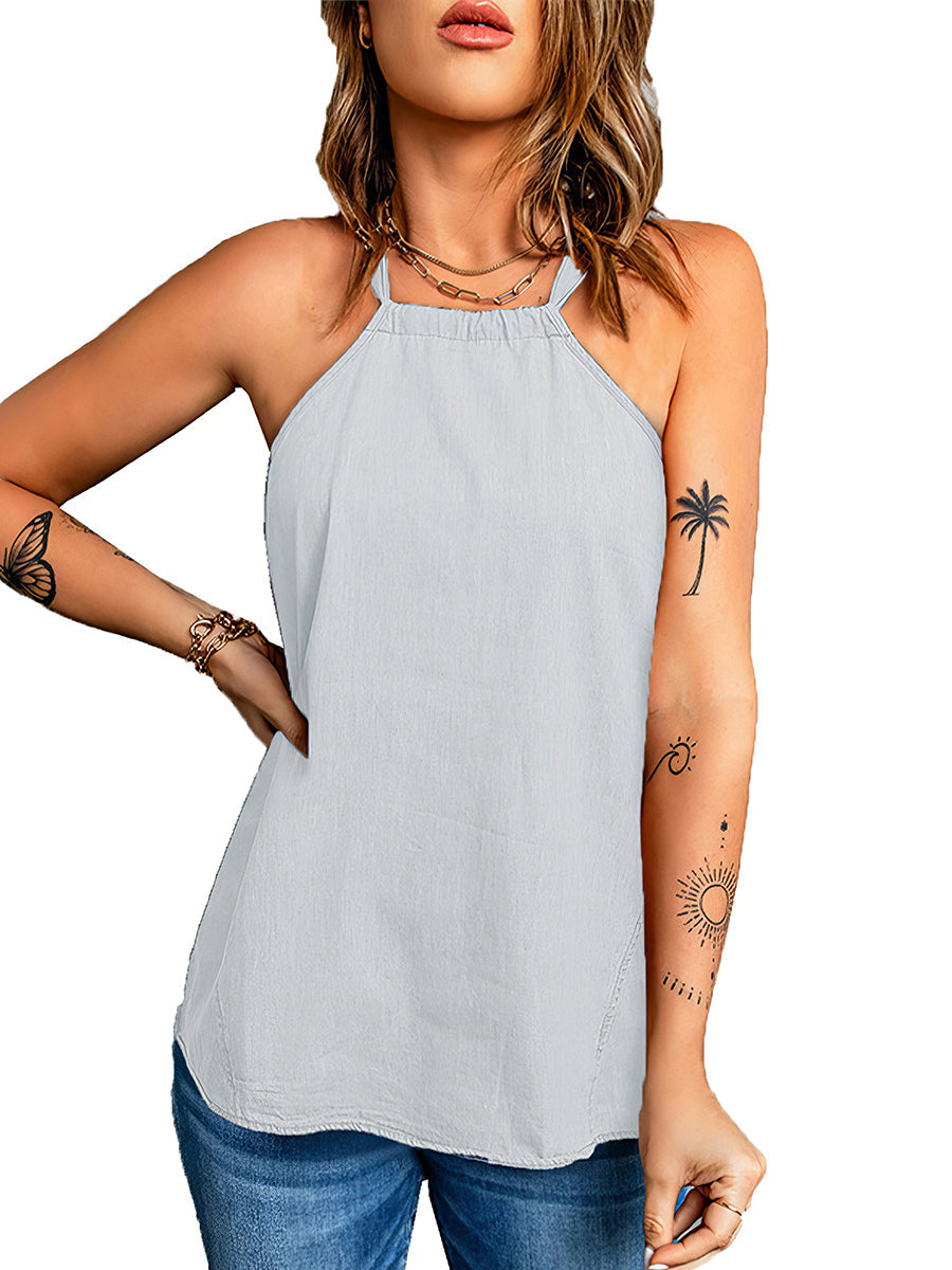 Tops Casual Solid Color Halter Neck Loose Tank Top