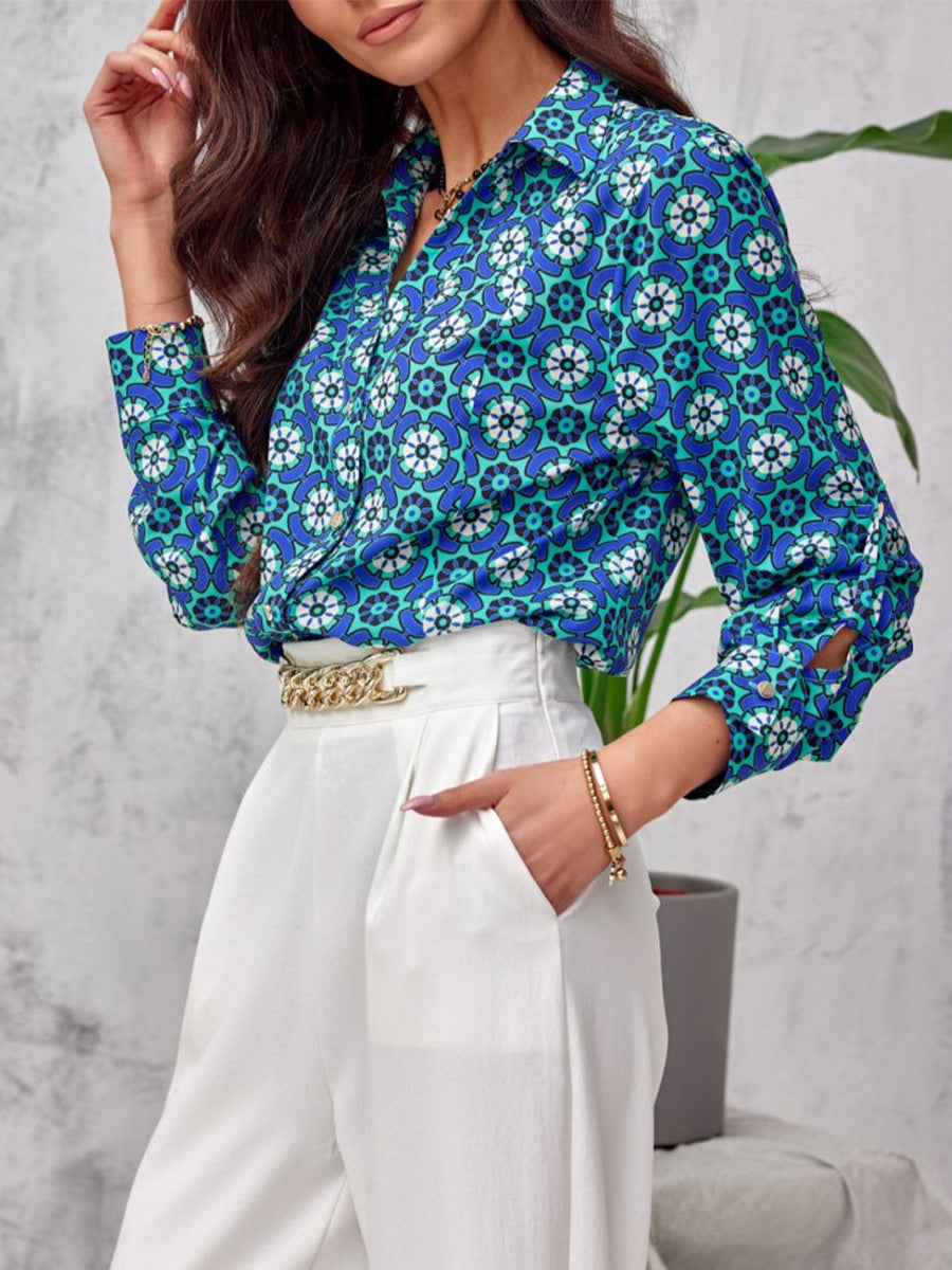 Loose And Elegant Printed Breasted Blouse