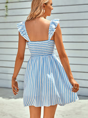 Casual Off Shoulder Ruffle Striped Mini Dress