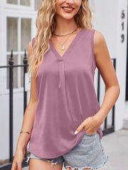 Tops Chiffon Solid Color V Neck Loose Tank Top