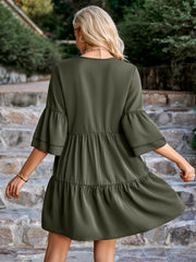 V-Neck Solid Color Loose Fashion Mini Dress