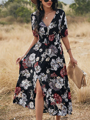 Sexy Printed Waist Slimming Midi Dress