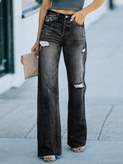 Fashion Ripped Slim Wide Leg Pants Long Pants