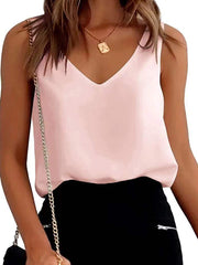 Silk Satin V Neck Casual Sleeveless Camisole Tank Top