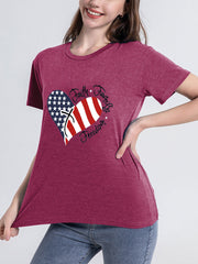 Heart Flag Print Letter Short Sleeve T-Shirt