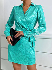 Elegant Mid Waist Tie Long Sleeve Mini Dress