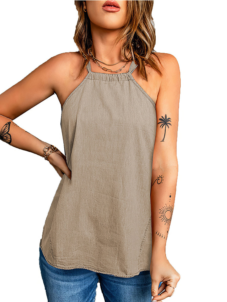 Tops Casual Solid Color Halter Neck Loose Tank Top