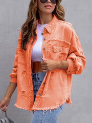 Ripped Denim Long Sleeve Casual Lapel Coat