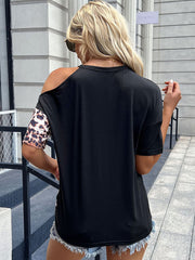 Fashion Leopard Print Hollow Stitching T-Shirt