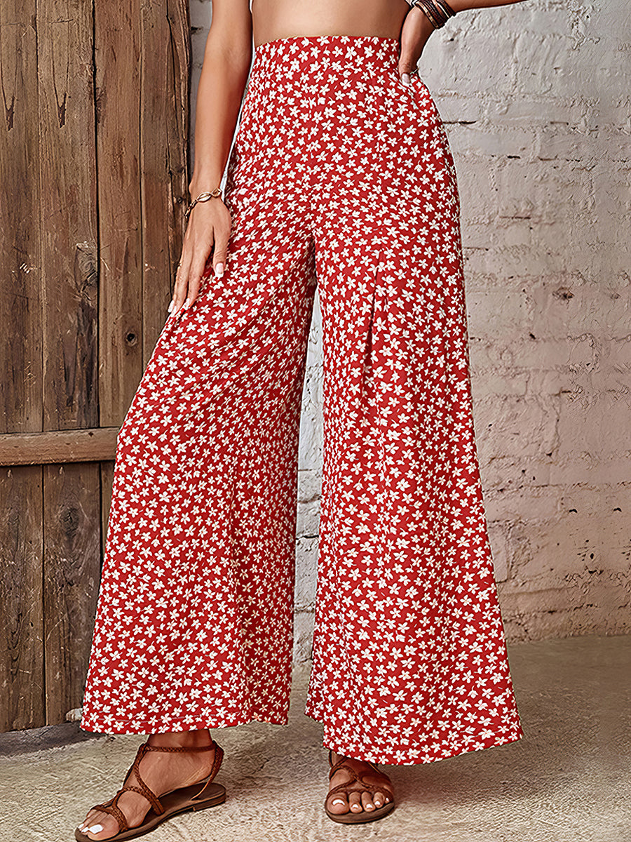 High Waist Floral Loose Flared Wide Leg Pants