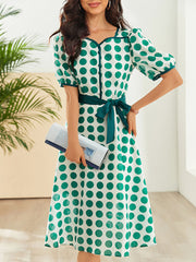 Stylish Printed High Waist Polka Dot Midi Dress