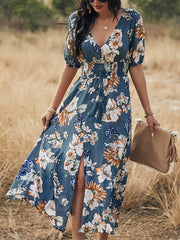 Sexy Printed Waist Slimming Midi Dress