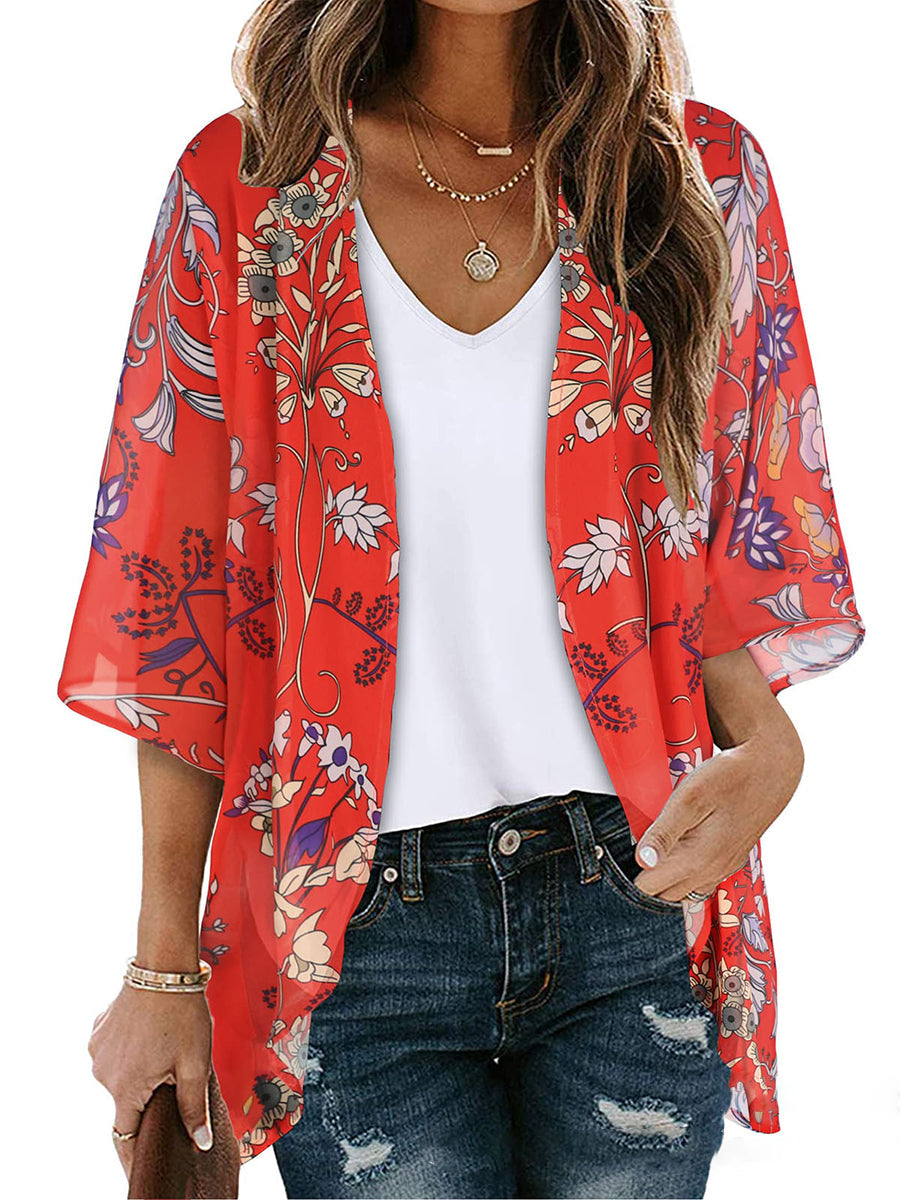 Floral Pattern Loose Chiffon Casual Blouse