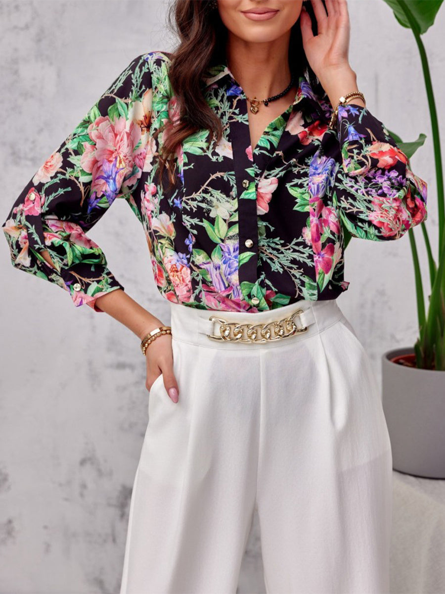 Loose And Elegant Printed Breasted Blouse