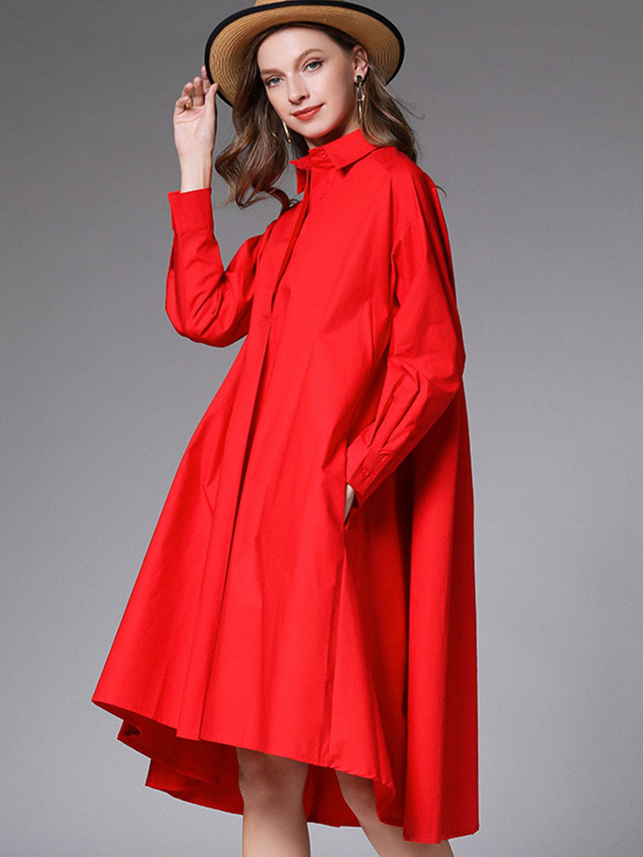 Size Curve Dresses Plus Size Loose Lapel Collar Long Sleeve Mini Dress