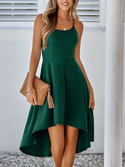 Casual Ruffles Solid Color Sling Midi Dress