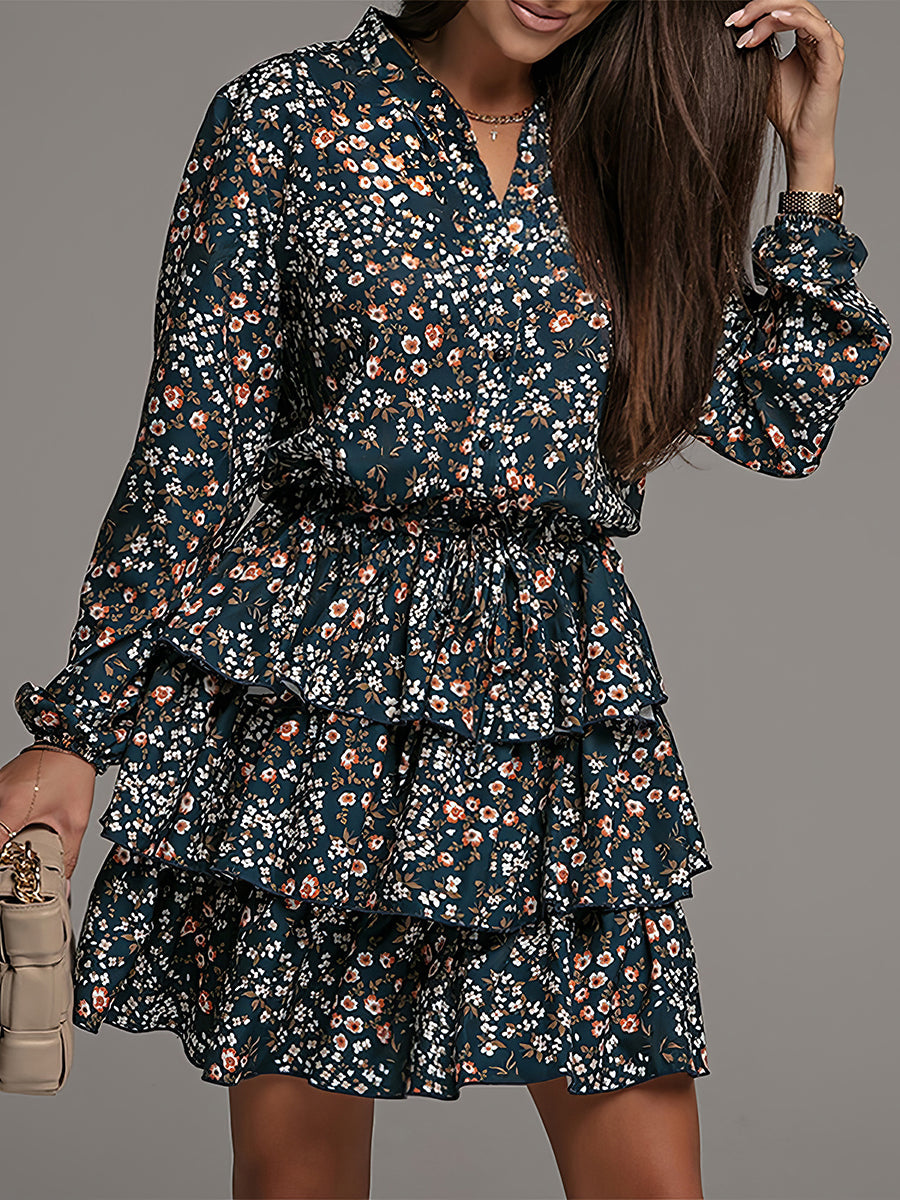 Fashion Personality Retro Floral Long Sleeve Mini Dress