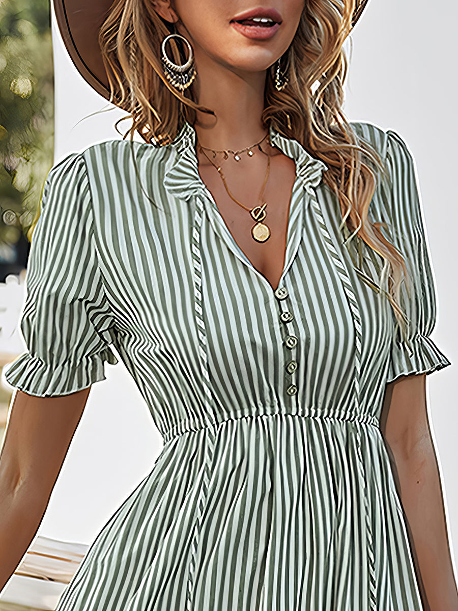 Fashion Striped Temperament Midi Dress